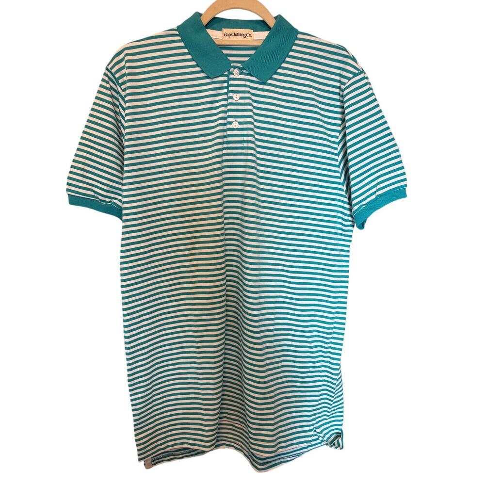 VTG 90's Gap Clothing Co Polo Shirt Short Sleeve XL Striped Teal White NOS